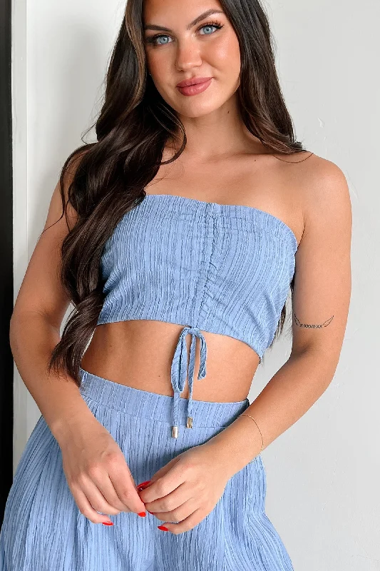 Women's Blouse with Wide CollarSizzling Summer Ruched Bandeau Top (Lotus Blue)