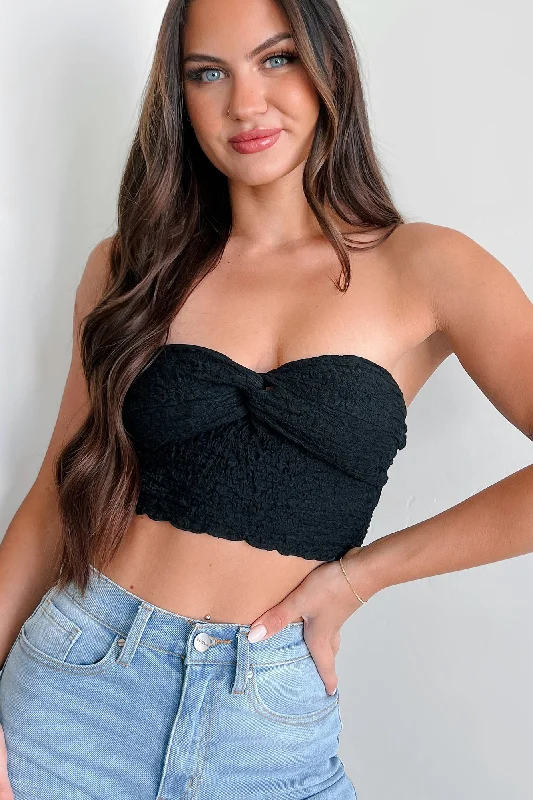 Women's Blouse with Straight HemTampa Nights Twist-Knot Textured Tube Top (Black)